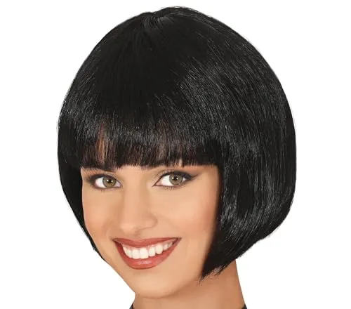 FIESTAS GUIRCA | Schwarze Halblange Perücke (Einheitsgröße) - Kostümzubehör für Erwachsene - Ideal für 20er Jahre Themenpartys, Karneval, Halloween und mehr - Schwarz