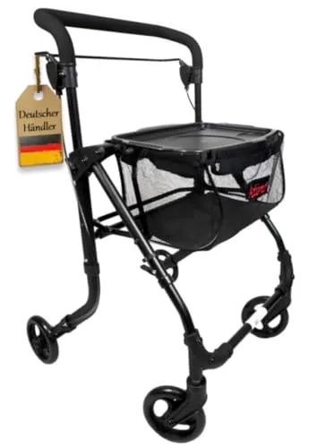 FabaCare Indoor-Rollator Gehwagen für die Wohnung - Premium Rollator für den Innenbereich, leicht und faltbar, mit abnehmbarem Tablett und Netz-Tasche für zusätzlichen Komfort und Mobilität.