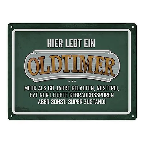 Hier wohnt ein Oldtimer Metallschild XXL mit Retro- Stil Motiv