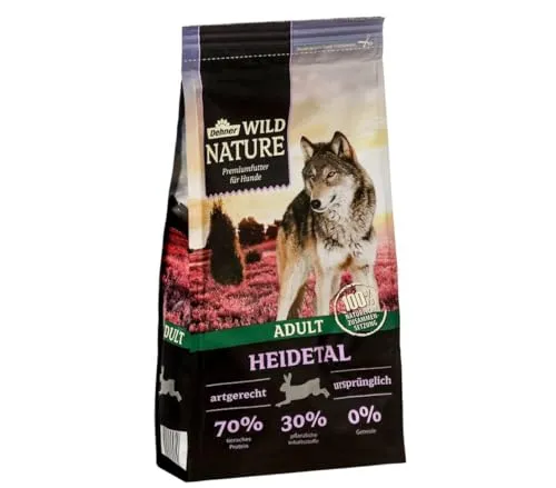 Dehner Wild Nature Hundefutter Heidetal, Trockenfutter getreidefrei - Premium Hundefutter für ausgewachsene Hunde mit hohem Fleischanteil und 100% natürlichen Zutaten, getreide- und zuckerfrei für eine artgerechte Ernährung.