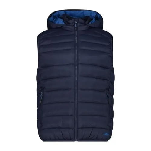 CMP MAN Vest Snaps Hood b. blue-bluestone (00NU) 52 - Outdoor Weste für Herren mit abnehmbarer Kapuze, ausgestattet mit 3M Thinsulate Featherless Wattierung für hervorragende Isolierung, auch bei Nässe. Ideal für wechselhaftes Wetter und Freizeitaktivitäten.