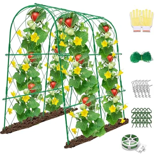 Gartengurkengitter Große 5ft Große Metallgitter mit Ranknetz für Kletterpflanzen Unterstützung Gemüseerbsen Obst Rebe Rahmen Trellis im Freien