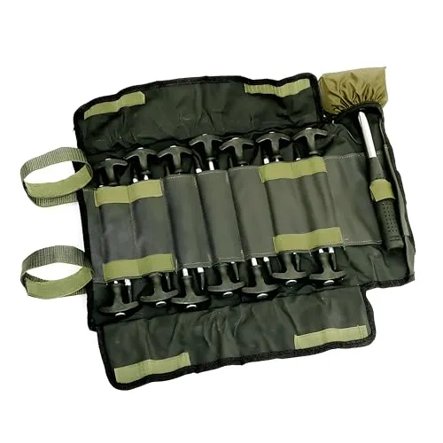 Lucx Heringe-Set 14-teilig inkl. Gummihammer & Tragetasche - Zeltheringe mit Gewinde für Angelzelte, Bivvy, Überwurf, Brolly & Camping - verzinkter Stahl, rostfrei
