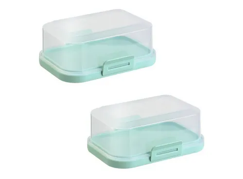Engelland Butterdose Stapelbare Butter-/Käsedose, Kunststoff, (Vorteils-Set, 2-tlg., mit sicherem Klickverschluss), stapelbar, platzsparend, Ordnung im Kühlschrank, BPA-Frei, Mehrzweck