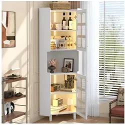 MODFU Vitrine Mit durchdachter 3-Zonen-Aufteilung, lackierte Oberfläche (Packung, 1-St., Bietet zusätzlichen Stauraum in verschiedenen Wohnbereichen) Moderne Eck-Kommode im schlichten Weiß, 63,5x157,5 cm