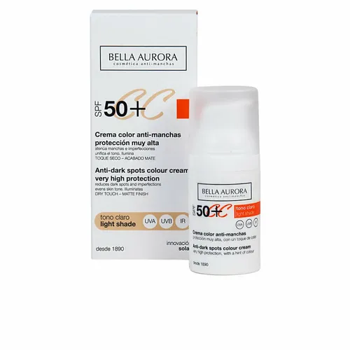 Bella Aurora CC-Creme SPF50+ Tono Claro 30ml - Sonnenschutzmittel mit hoher SPF50+ und Anti-Manchas-Effekt für einen gleichmäßigen Teint und perfekten Schutz vor UV-Strahlen.