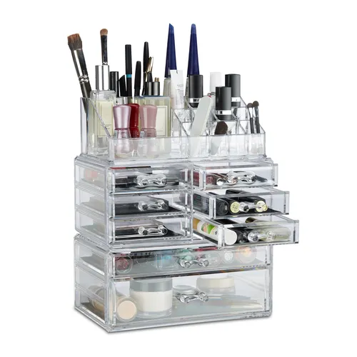 Make up Organizer - Kosmetik Aufbewahrung Schminkständer - Praktischer Make Up Organizer aus transparentem Acryl, ideal für die stilvolle Aufbewahrung von Kosmetik und Schmuck. Perfekt für jedes Badezimmer oder Schminktisch.