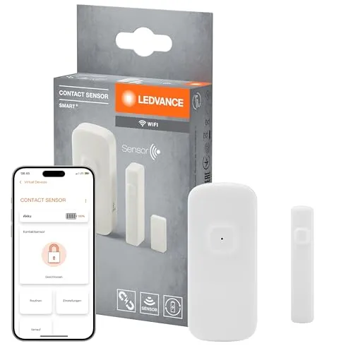 LEDVANCE SMART WIFI intelligenter Kontaktsensor für Smart Home im Innenbereich, ohne Kabel, weiß, Steuerung via App, integrierter wiederaufladbarer Akku und einfaches Aufladen über USB-C