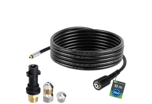 McFilter Hochdruckschlauch Rohrreinigungsschlauch 10m, 200 bar - Rohrreinigungsschlauch für Kärcher K7, 10m, 200 bar, mit flexiblen und robusten Eigenschaften, inkl. Adapter und Düsen für effektive Rohrreinigung.