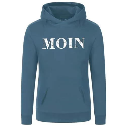 Blue Wave Unisex Sweathoody Alex mit Moin-Druck - Modischer Kapuzenpullover mit Kängurutasche in Steel Blue Größe L