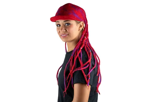 KUNST UND MAGIE Ballonmütze Kunst und Magie Bunter Dreadlock Hut aus Filz Hippie Goa Filzhut