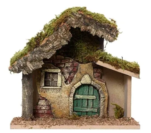 zeitzone Weihnachtskrippe Krippenstall Rustikal Holz Krippe Moos Holzkrippe 21x23cm