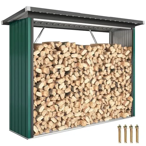 Outsunny Kaminholzregal Außen Stahl 213 x 66,5 x 150 cm - Grün - Halten Sie Ihr Brennholz trocken und ordentlich im Outsunny Kaminholzregal. Mit erhöhtem Boden für optimale Luftzirkulation und einem schrägen Dach, das Regenwasser abführt. Ideal für die Lagerung im Freien.
