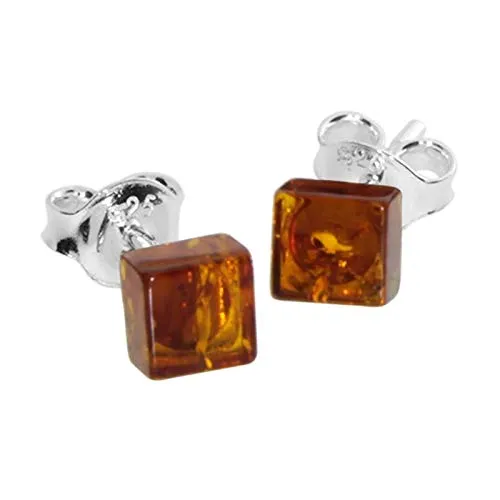 Ohrstecker - Klassisch 5x5 - Silber 925/000 - Bernstein