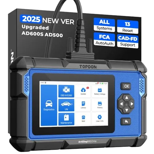TOPDON ArtiDiag600 Elite OBD2 Diagnosegerät - OBD-II Diagnosewerkzeuge mit 13 Servicefunktionen und FCA AutoAuth für umfassende Fahrzeugdiagnose – ideal für Profis und Hobbymechaniker.