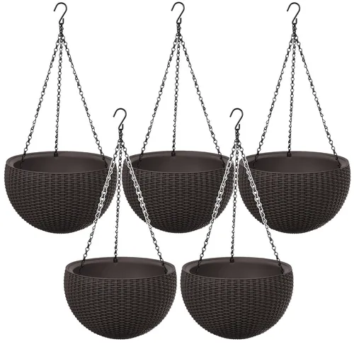 5x Pflanzenampel Hängetopf Blumentopf Keter Braun - Praktische Pflanzenampel im Rattanlook für jeden Raum. Ideal für kreative Blumendekorationen und platzsparendes Gärtnern. Vielseitig einsetzbar in Wohnzimmer, Küche und mehr.