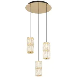 Kristalllampe Pendelleuchte 3-Flammig LED in Antik Gold - Elegante Hängeleuchte für Esszimmer, mit klaren Glaskristallen und antik goldfarbenem Metall für ein luxuriöses Ambiente. Inklusive 25W LED für warmes Licht (3000K) und 1500lm.