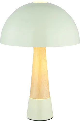Retro Tischlampe Pilz Holzoptik in Grün - Tischleuchten mit charmantem Pilzdesign, aus grünem Metall und Holzoptik, für eine gemütliche Atmosphäre in jedem Raum. Ideal für Nachttische oder Schreibtische.