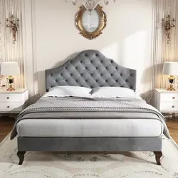 Polsterbett 140x200 cm - Höhenverstellbar mit Samtbezug in Grau - Modernes Polsterbett mit höhenverstellbarem gepolstertem Kopfteil und stabiler Konstruktion aus Kiefernholz. Perfekt für komfortable Nächte und stilvolle Schlafräume.