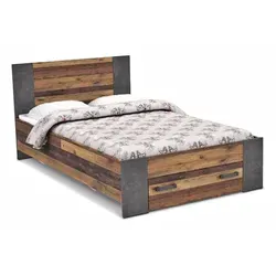FORTE Clif Jugendzimmer Bett 120 x 200 cm - Modernes Bett aus Holzwerkstoff im Old Wood Vintage Dekor, ideal für Jugendliche. Maximale Belastung 120 kg, einfache Montage und optional erhältliche Beleuchtung.