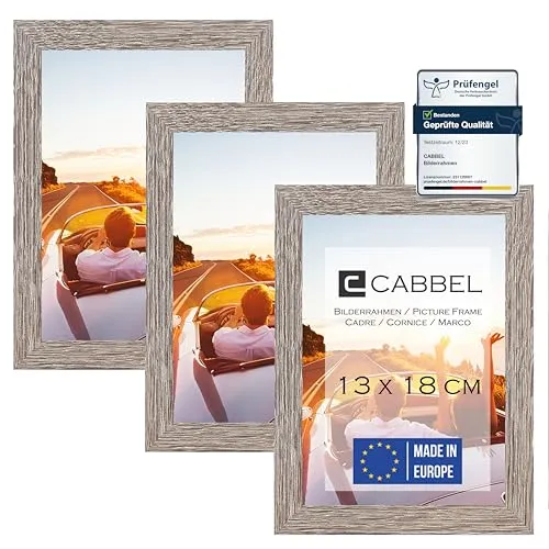 CABBEL 3er Set Bilderrahmen 13x18 MDF Holz-Rahmen mit bruchsicherem Acrylglas in Eiche Dunkel