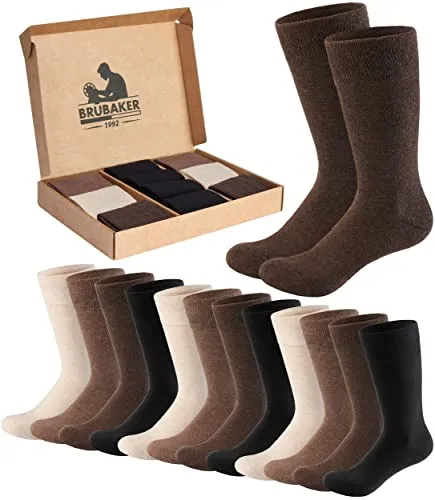 BRUBAKER 10 Paar Herrensocken - Komfort & Business Herren Socken - Großes Socken-Set für Sport und Alltag - Anzugsocken in Geschenkbox - Baumwollsocken Schwarz, Braun und Beige - Größe 39-42