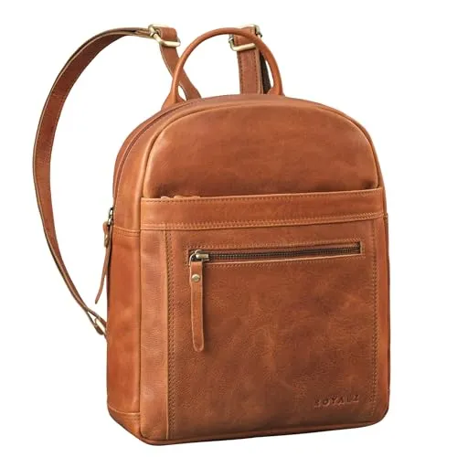 ROYALZ City Rucksack Damen 'Delaware' aus Echtleder - Tagesrucksack aus hochwertigem Echtleder mit modernem Vintage-Design, ideal für DIN A5 Dokumente und perfekte Organisation für den Alltag.
