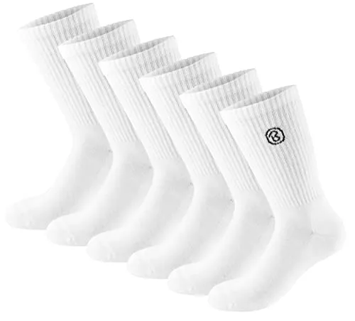 BRUBAKER 6 Paar Tennissocken für Herren und Damen - Lange Sportsocken aus Baumwolle und Polyester - Crew Socks Baumwollsocken Set - Unisex Fitness Socken - Weiß - Größe 39-42