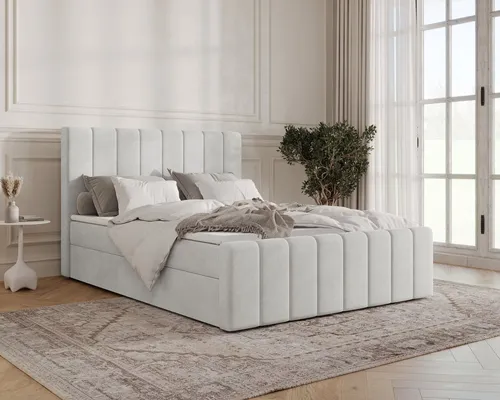 Boxspringbett 01 BIS - Elegantes Samt-Doppelbett mit Stauraum und Topper - Modernes Boxspringbett mit gepolstertem Kopfteil, kompaktem Design und praktischem Bettkasten. Erhältlich in verschiedenen Größen und Farben, ideal für stilvolle Schlafzimmer.