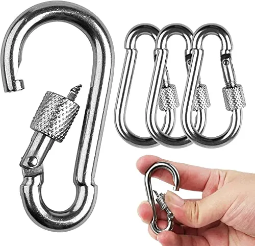 DONQL 4 STK M6 Klein Karabinerhaken mit 135 Kg Belastbarkeit, Edelstahl Karabiner Schraubkarabiner Edle Schlüsselanhänger, Kleine Schraubverschluss Karabinerhaken für Camping, Schlüssel, Outdoor usw