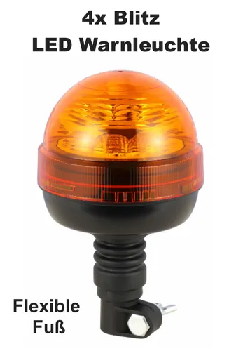 LED Warnleuchte R65 R10 E9 12V/24V Rundumleuchte LKW PKW Traktor Orange 4x Blitz