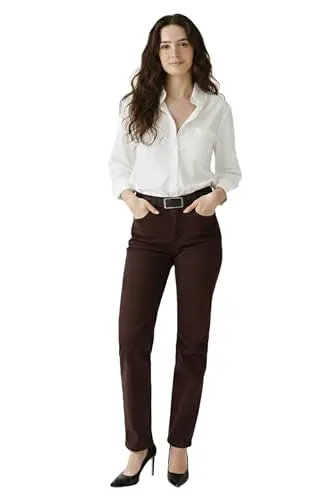ESRA High Waist Damen Hose - Elegante Business Hose aus Baumwolle - Hochwertige High Waist Hose für Damen in Braun, ideal für Büro und Freizeit. Der bequeme Stretch-Stoff sorgt für hohen Tragekomfort und eine elegante Silhouette. Vielseitig kombinierbar mit Blusen oder Blazern.