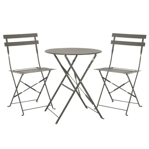 SVITA Balkonset BERLIN, 3-tlg. Bistro-Set, klappbar und pflegeleicht - Balkonmöbel-Set aus Metall in klassischem Taupe, ideal für kleine Balkone. Klappbare Stühle und Tisch für einfache Lagerung und pflegeleichte Reinigung.