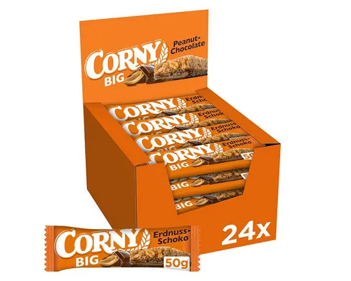 CORNY Big Peanut Müsliriegel Schokolade mit Erdnüssen 50g - 24er Pack - Knackige CORNY Big Peanut Müsliriegel mit Erdnüssen und Schokolade, ideal für den Snack zwischendurch. Vollgepackt mit wertvollen Zutaten und unwiderstehlichem Geschmack – der perfekte Genuss für Erdnuss-Fans!