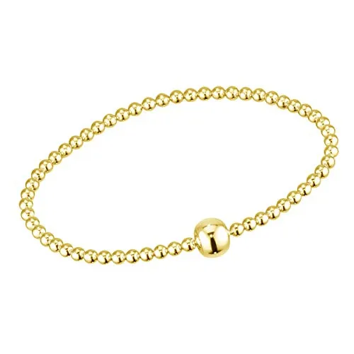 MATERIA Gold Perlen Armband - 925 Silber Stretcharmband für Damen - Elegantes 17cm Stretcharmband aus vergoldetem 925 Sterling Silber, passt sich perfekt dem Handgelenk an. Ideal als Geschenk für Frauen und Mädchen, geliefert in einer stilvollen Schmuck-Schachtel.