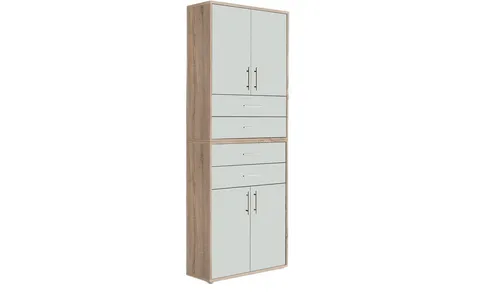 BMG Möbel Aktenschrank Tabor (Set 18) – Moderner Büroschrank mit Metallgriffen - Praktischer Aktenschrank aus Holzwerkstoff, mit 2 variablen Einlegeböden und 4 großen Schubladen. Ideal für effiziente Büroorganisation. Pflegeleichte Oberfläche in Eiche Sonoma/Weiß.