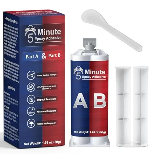 Minuten Epoxidharz Kleber 50ml- 2 Komponenten Kleber in Transparent, Alleskleber Extra Stark zum Kleben und Versiegeln von Metall, Kunststoff, Holz, Glas, Stein, Keramik 5