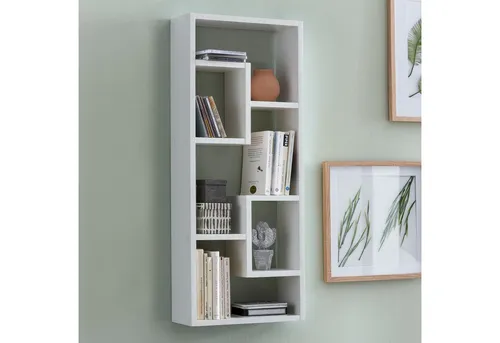 FINEBUY Wandregal SuVa12007_1, Weiß 36x90x13,5 cm - Wandregal für kreative Gestaltung, mit 5 Fächern für Bücher und Dekoration, stabil und einfach zu montieren.
