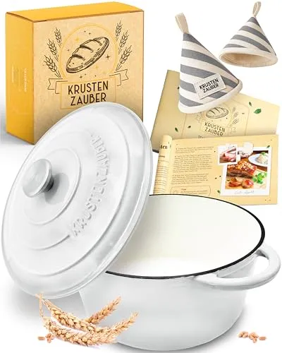Krustenzauber Kasserolle Gusseisen Topf - Kasserollen für perfektes Brotbacken – unser gusseiserner Topf sorgt für eine ideale Wärmeverteilung und knusprige Kruste, perfekt für Sauerteig oder Weizenbrot.