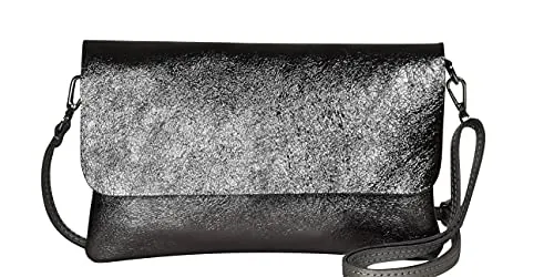 AMBRA Moda GLX11 - Crossbodytas, Clutch, telefoontas van echt leer met afneembaar en verstelbare schouderriem, passend voor mobiele telefoons en tablets tot 7 inch (Anthrazit Metallic)