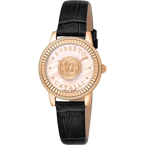 Roberto Cavalli by Franck Muller Damen Analog Quarz Uhr mit Leder Armband RV1L228L0021