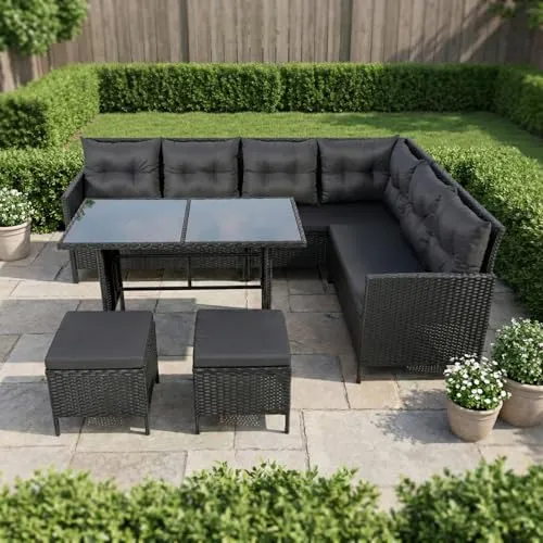 Home Collective 7-Sitzer Gartenmöbel Set mit Ecksofa - Modernes 7-Sitzer Lounge Set mit wetterfestem Polyrattan und komfortablen Polstern – ideal für entspannte Stunden im Garten oder auf der Terrasse. Flexibles Design für individuelle Anordnung.