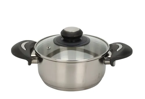 Spetebo Kochtopf Edelstahl Kochtopf mit Glasdeckel 1,4 L / Ø 16 cm, Edelstahl (Packung, 2-tlg., Topf mit Deckel), Universal Küchen Topf mit Griffen