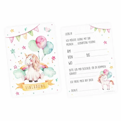 Einladungskarten Einhorn mit Glitzer inkl. Umschlag Kindergeburtstag Mädchen 10