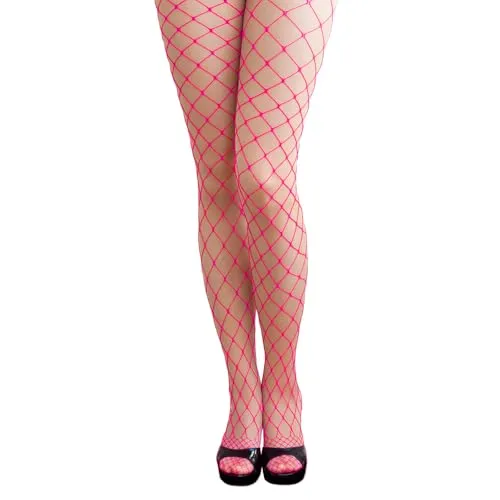 Oblique Unique Sexy Netz Strumpfhose für Damen - Party Netzstrumpfhose - für Motto 80er Party Fasching Karneval Kostüme - Neonpink