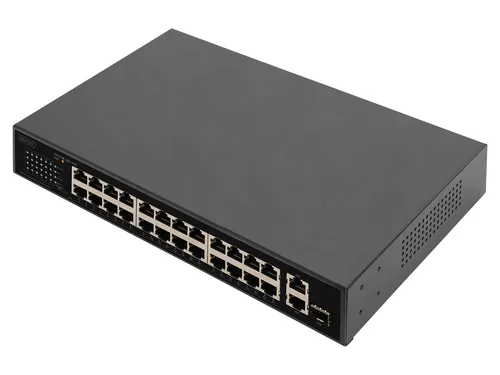 DIGITUS Switch DN-95356 24-Port PoE-Switch - Netzwerk-Switches – 24-Port PoE-Switch mit VLAN und PD-Alive-Funktion für zuverlässige Stromversorgung und einfache Verwaltung in kleinen bis mittelgroßen Netzwerken.