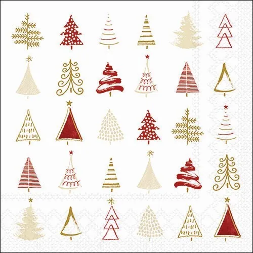 Servietten Christmas Tree Doodles red Tannenbäume Weihnachten Modern 33x33cm 20