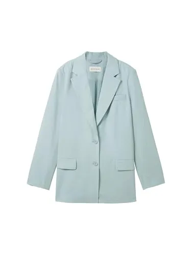 TOM TAILOR Damen Oversized Fit Basic Blazer - dusty mint blue, Größe 46 - Damen Blazer im Oversized Fit, ideal für den Frühling/Sommer, mit Eingriffstaschen und Rücken-Schlitz für optimalen Tragekomfort.