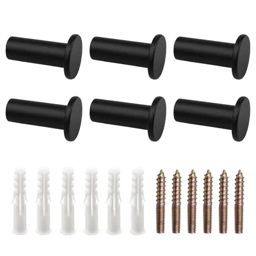 KMKANPO 6 Sätze Garderobenhaken, Wand Garderobe, Kleiderhaken mit Montagezubehör, Schwarz Matt, für Bad Handtuchhaken, Schlafzimmer Garderobenhaken