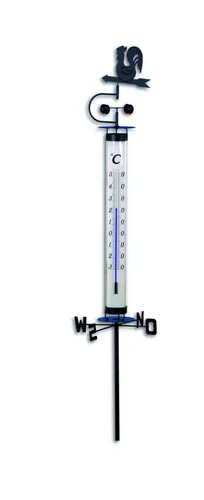 TFA Dostmann Analoges Gartenthermometer mit Wetterhahn und Windrad - Außenthermometer mit Erdspieß, wetterfest und dekorativ; zeigt präzise die Außentemperatur und die Windrichtung an.